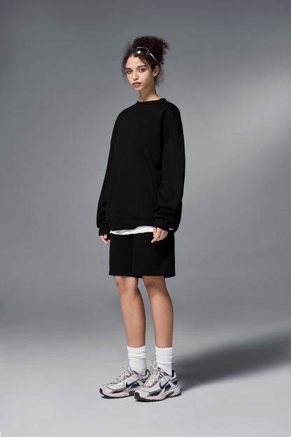 OLA FAN Soft Fleece Crewneck Sweatshirt Black female full-body
