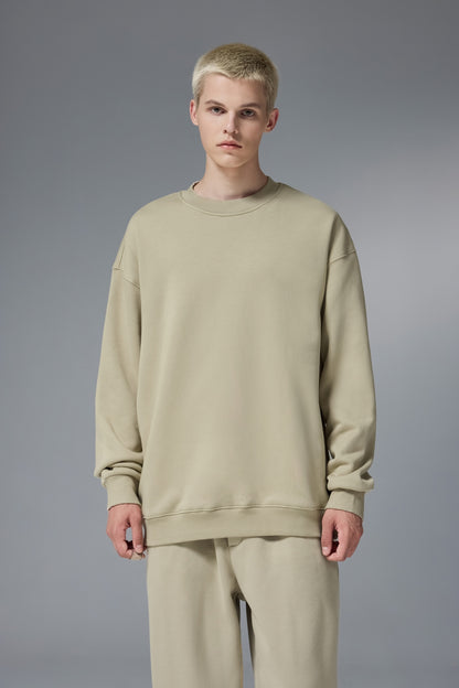OLA FAN Soft Fleece Crewneck Sweatshirt Light Khaki Male Half-body