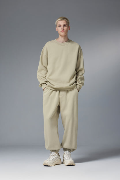 OLA FAN Soft Fleece Crewneck Sweatshirt Light Khaki Male full-body