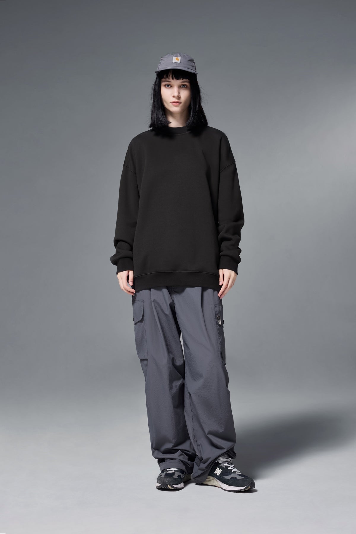 OLA FAN Soft Fleece Crewneck Sweatshirt Black female full-body