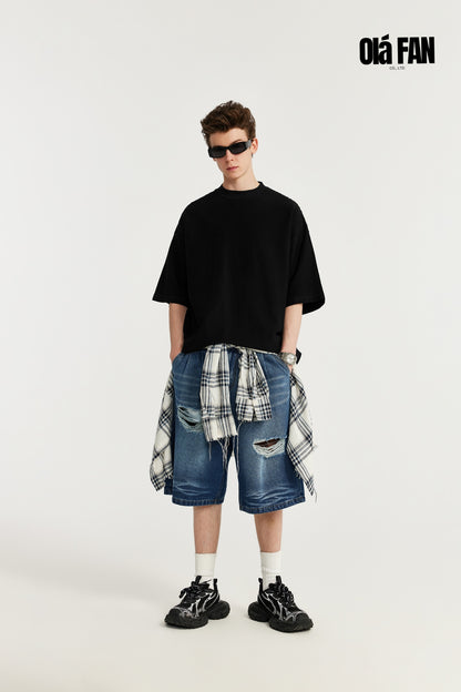 OLA FAN Versatile Twill  Collar Cut-finished T Shirt