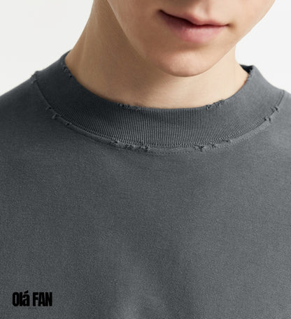 OLA FAN Versatile Twill  Collar Cut-finished T Shirt