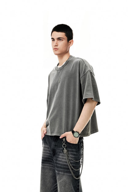 Ola fan Dark Grey Heavy Cotton Oversize Washed T-Shirt full view male model