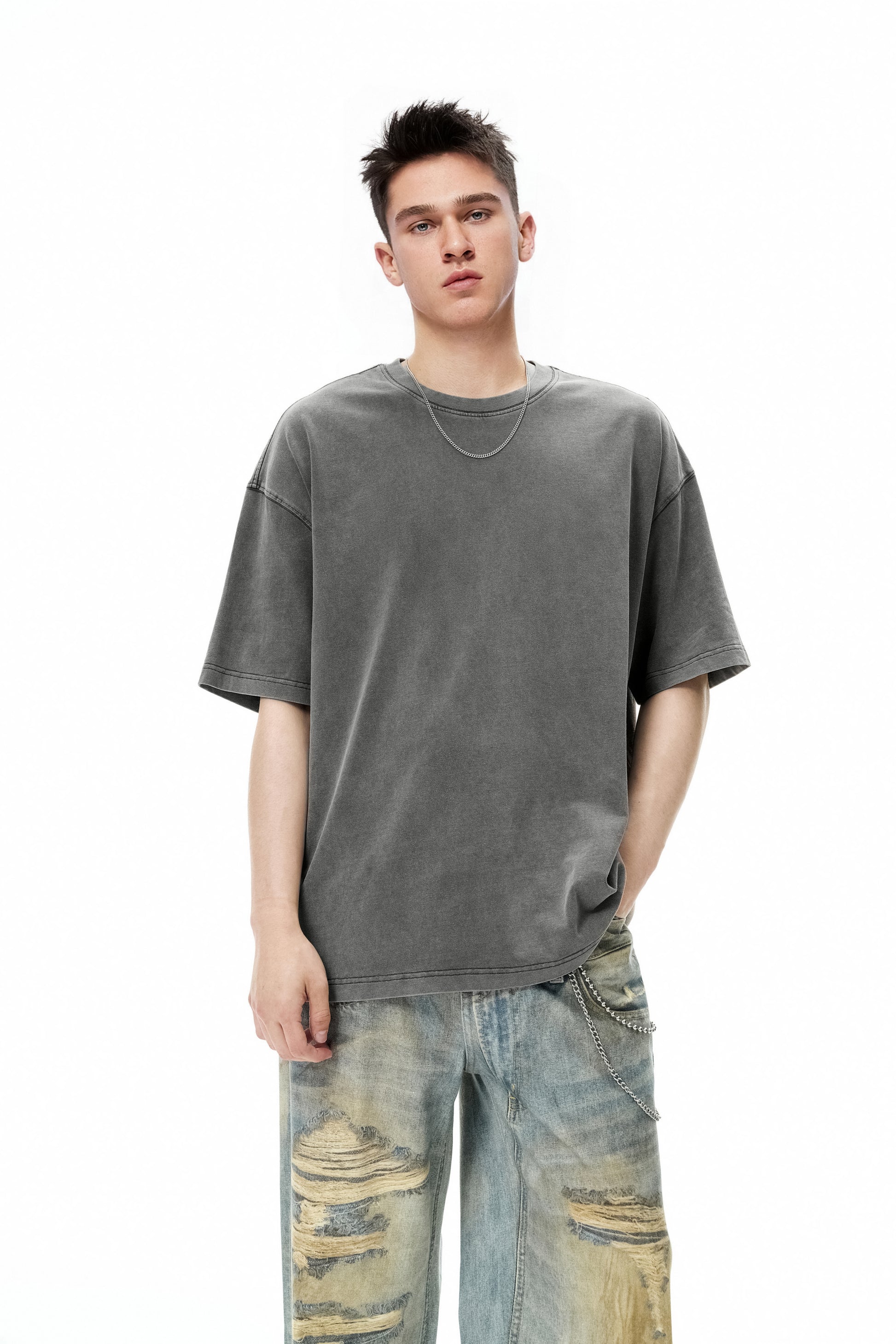 Ola fan Heavy Cotton Oversize Washed T-Shirt on male model