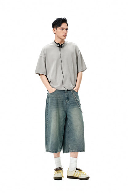 Ola fan Khaki Grey Heavy Cotton Oversize Washed T-Shirt full side view male model