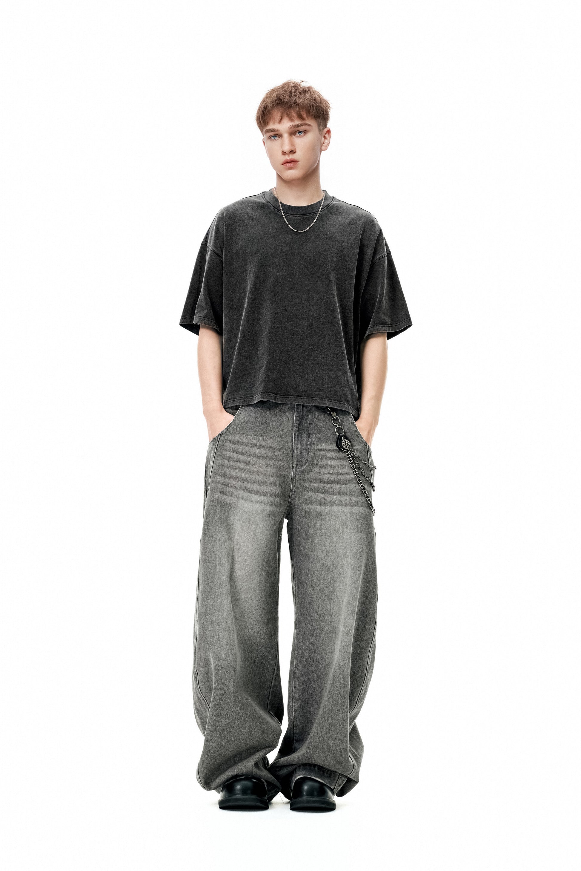 Ola fan black Heavy Cotton Oversize Washed T-Shirt full side view male model