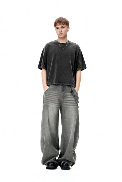 Ola fan black Heavy Cotton Oversize Washed T-Shirt full side view male model