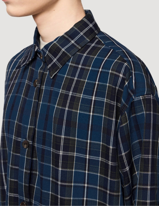 Retro Casual Oversized Plaid Blue Shirt
