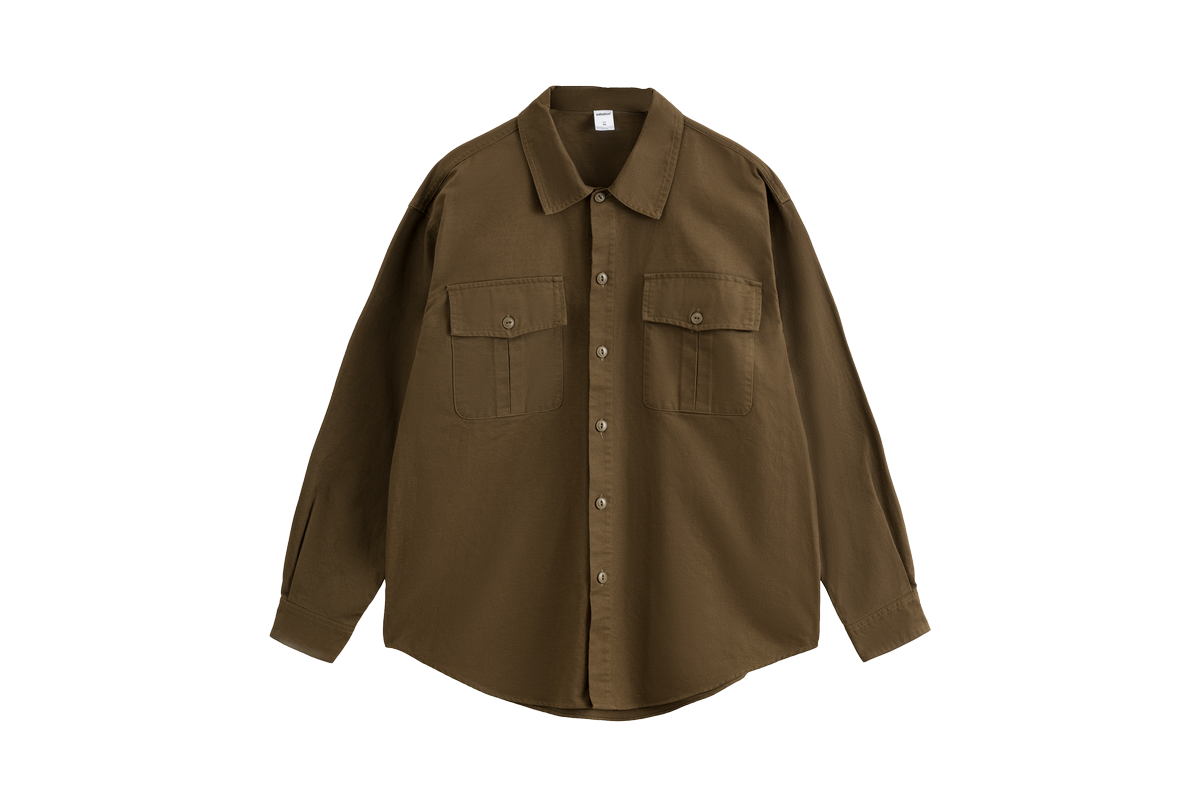 Retro Pure Cotton Double Pocket Unisex Workwear Shirt