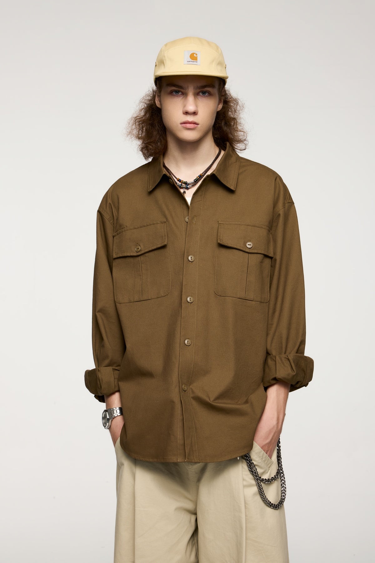 Retro Pure Cotton Double Pocket Unisex Workwear Shirt