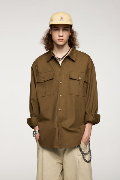 Retro Pure Cotton Double Pocket Unisex Workwear Shirt