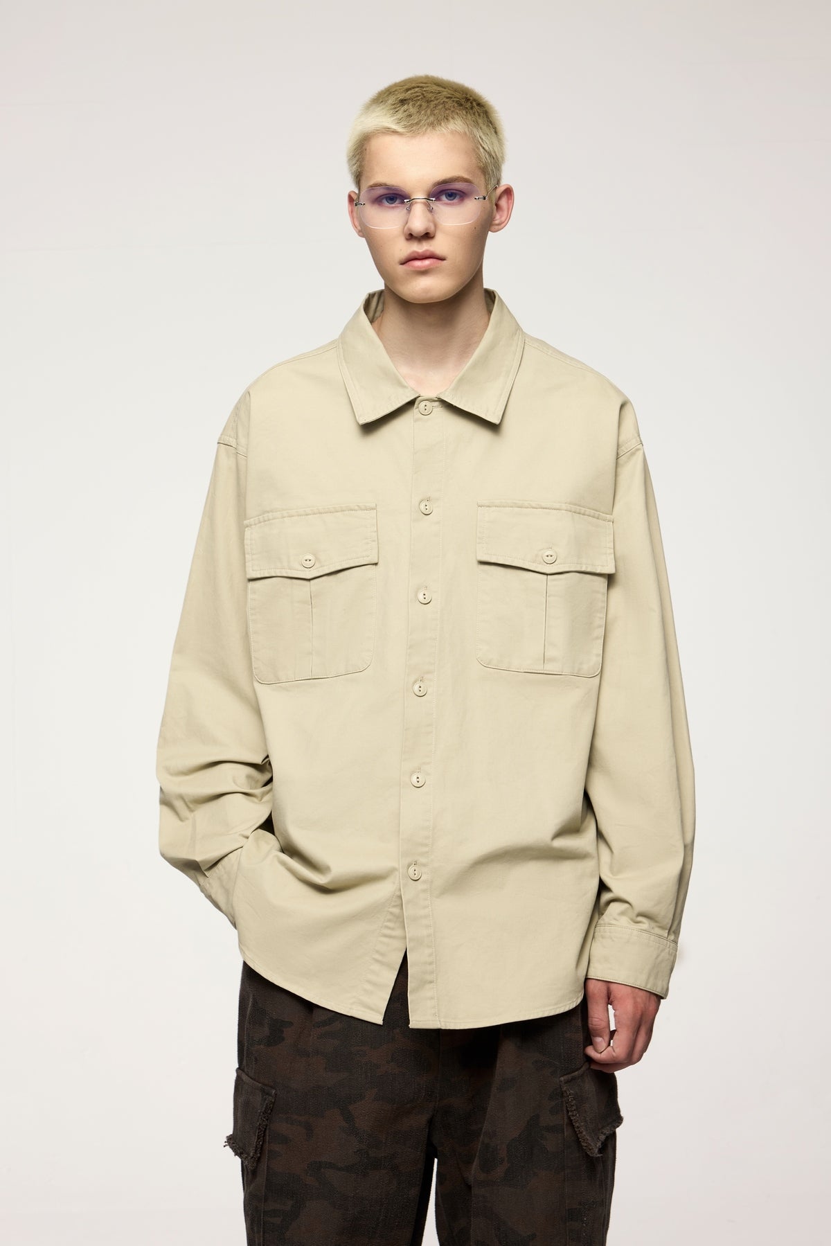 Retro Pure Cotton Double Pocket Unisex Workwear Shirt