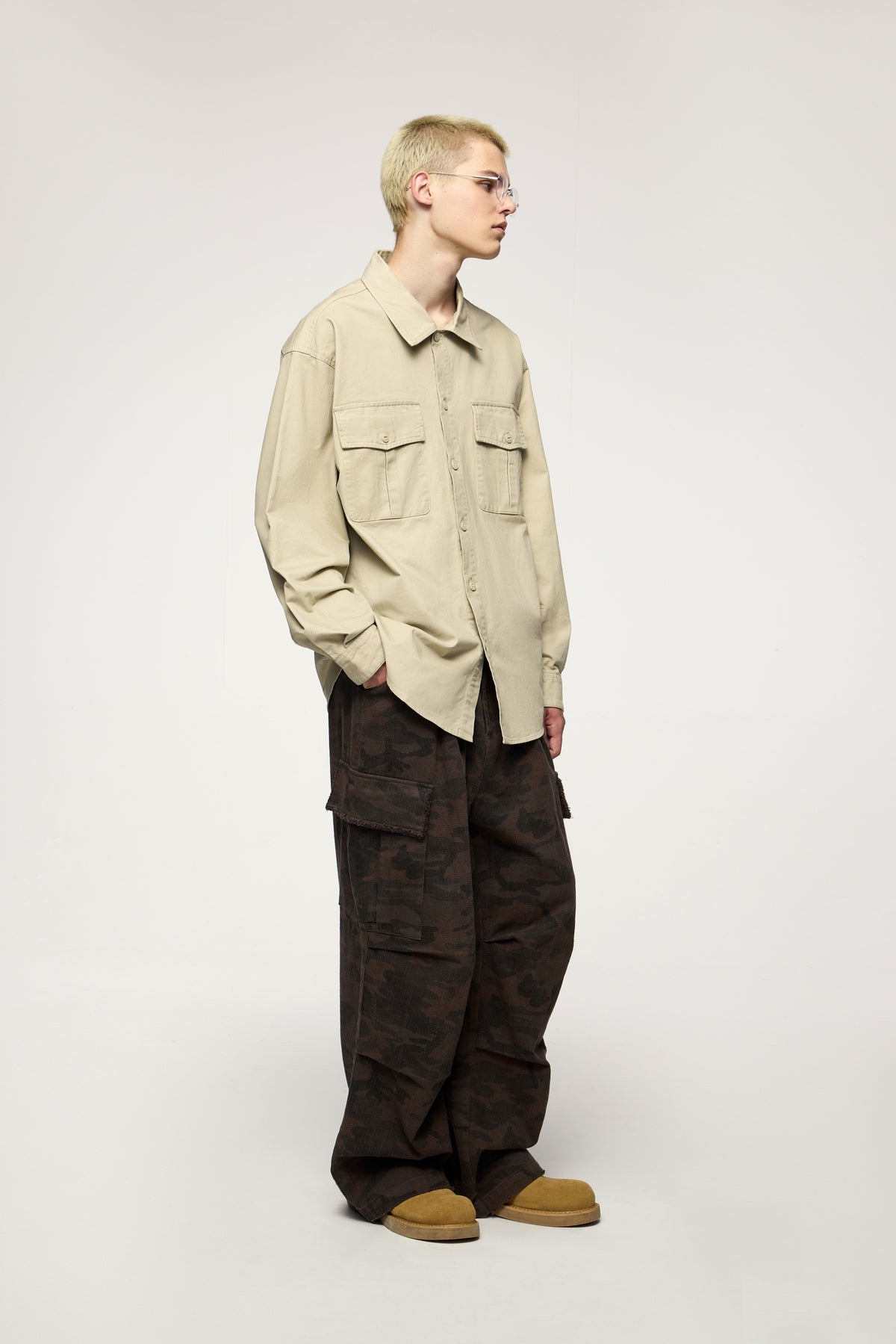 Retro Pure Cotton Double Pocket Unisex Workwear Shirt