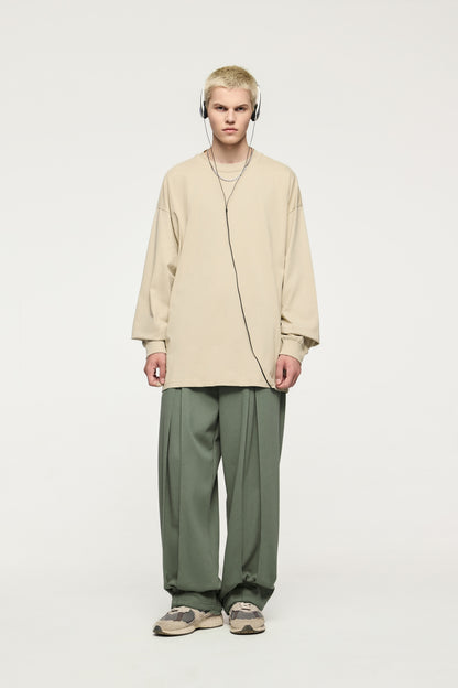 Trendy Unisex Twill Pleated Textured Trousers