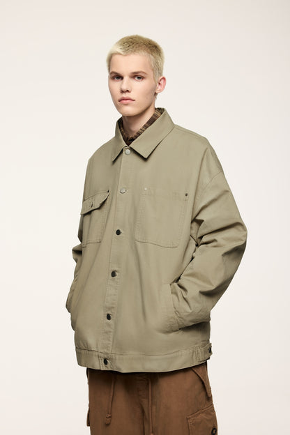 Unisex Minimalist Oversized Cargo Jacket with Front Pockets khaki