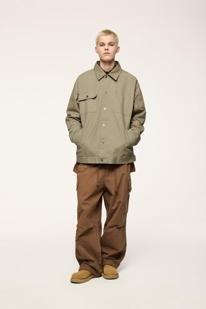 Unisex Minimalist Oversized Cargo Jacket with Front Pockets khaki