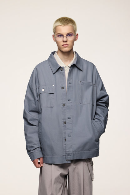 Unisex Minimalist Oversized Cargo Jacket with Front Pockets