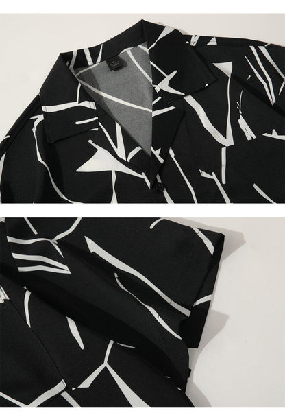 OLA FAN Black Cuban Collar Short Sleeve Shirt material detail close shot–minimalist high street wear