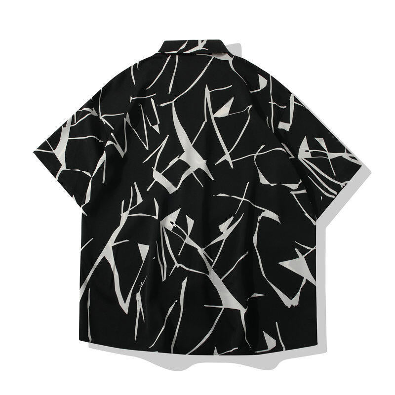 ola-fan-Black Cuban Collar Short Sleeve Shirt-sku-back-shot