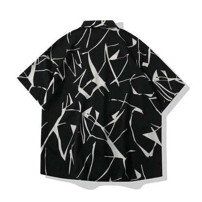 ola-fan-Black Cuban Collar Short Sleeve Shirt-sku-back-shot