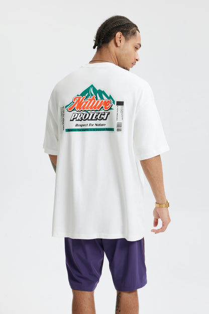 OLA FAN White Nature Protect T-shirt back side view on male model – minimalist high street wear