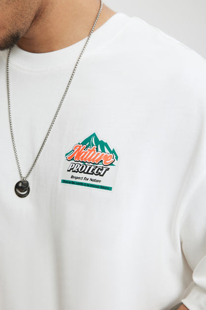 OLA FAN White Nature Protect T-shirt front side view on male model – minimalist high street wear