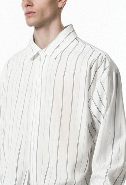 ola-fan-White-Wide Striped Long Sleeve Shirt Cardigan-male-front-full