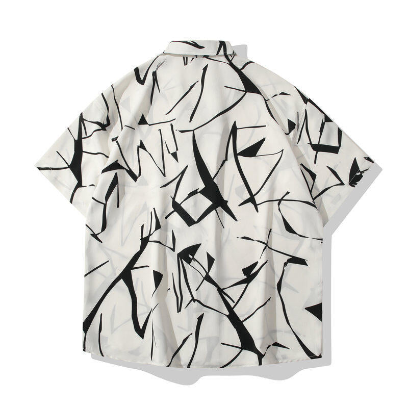 OLA FAN White Cuban Collar Short Sleeve Shirt sku back shot–minimalist high street wear
