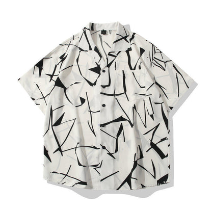 OLA FAN White Cuban Collar Short Sleeve Shirt sku shot–minimalist high street wear