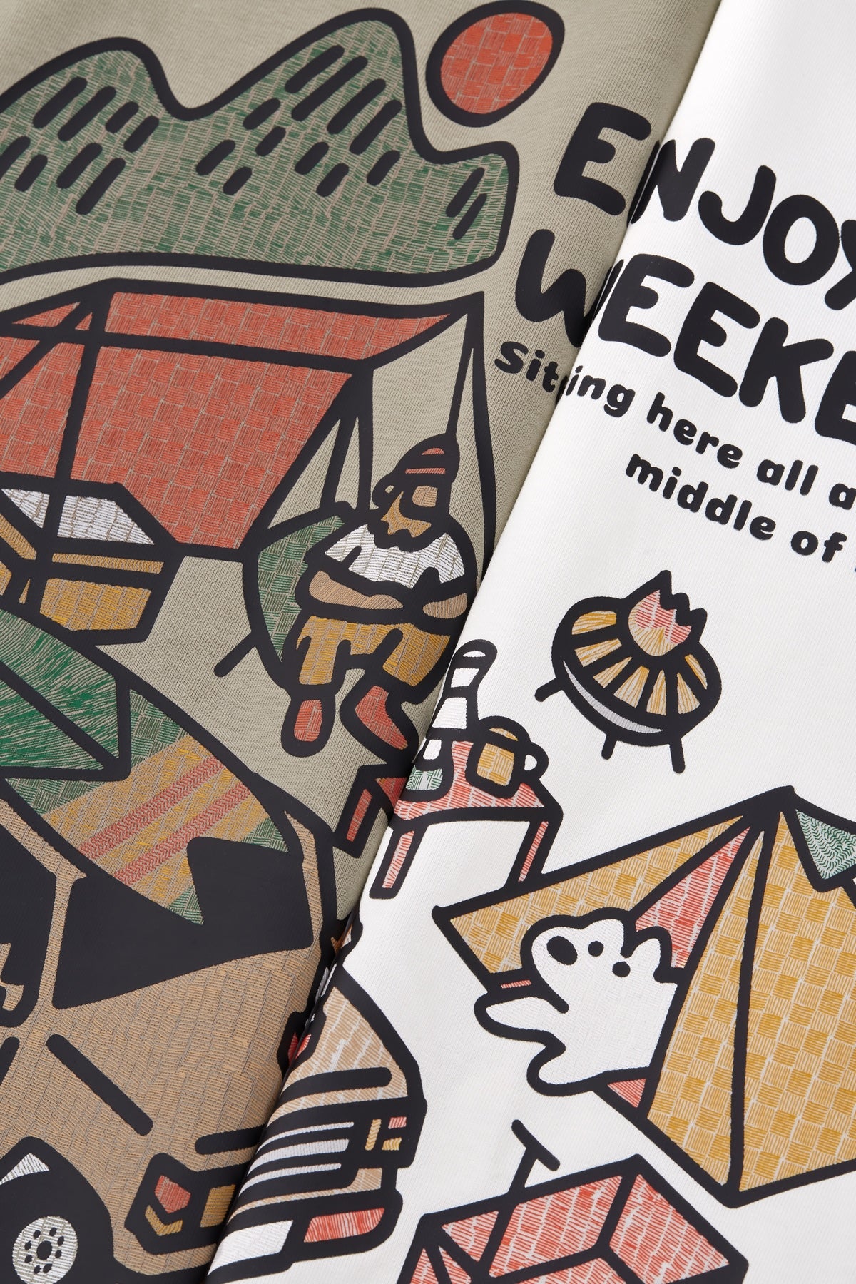 OLA FAN camp T-shirt material detail close shot–minimalist high street wear