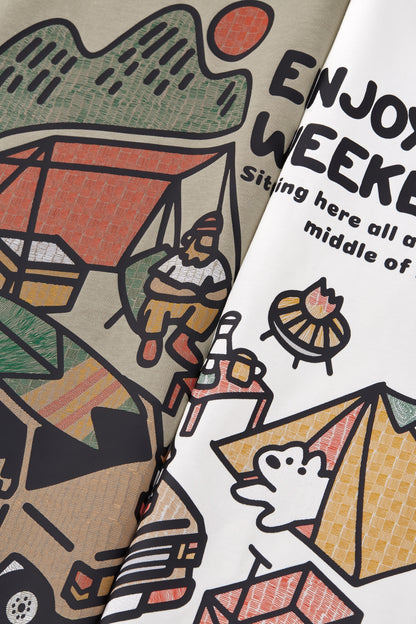 OLA FAN camp T-shirt material detail close shot–minimalist high street wear