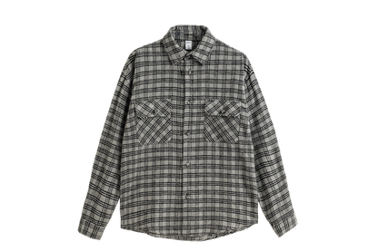 OLA FAN gray plaid shirt front full view – minimalist urban style