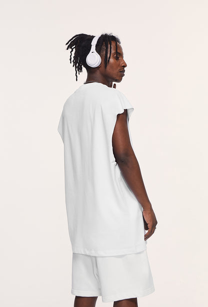 back view of heavyweight unisex tank top by OLA FAN in white