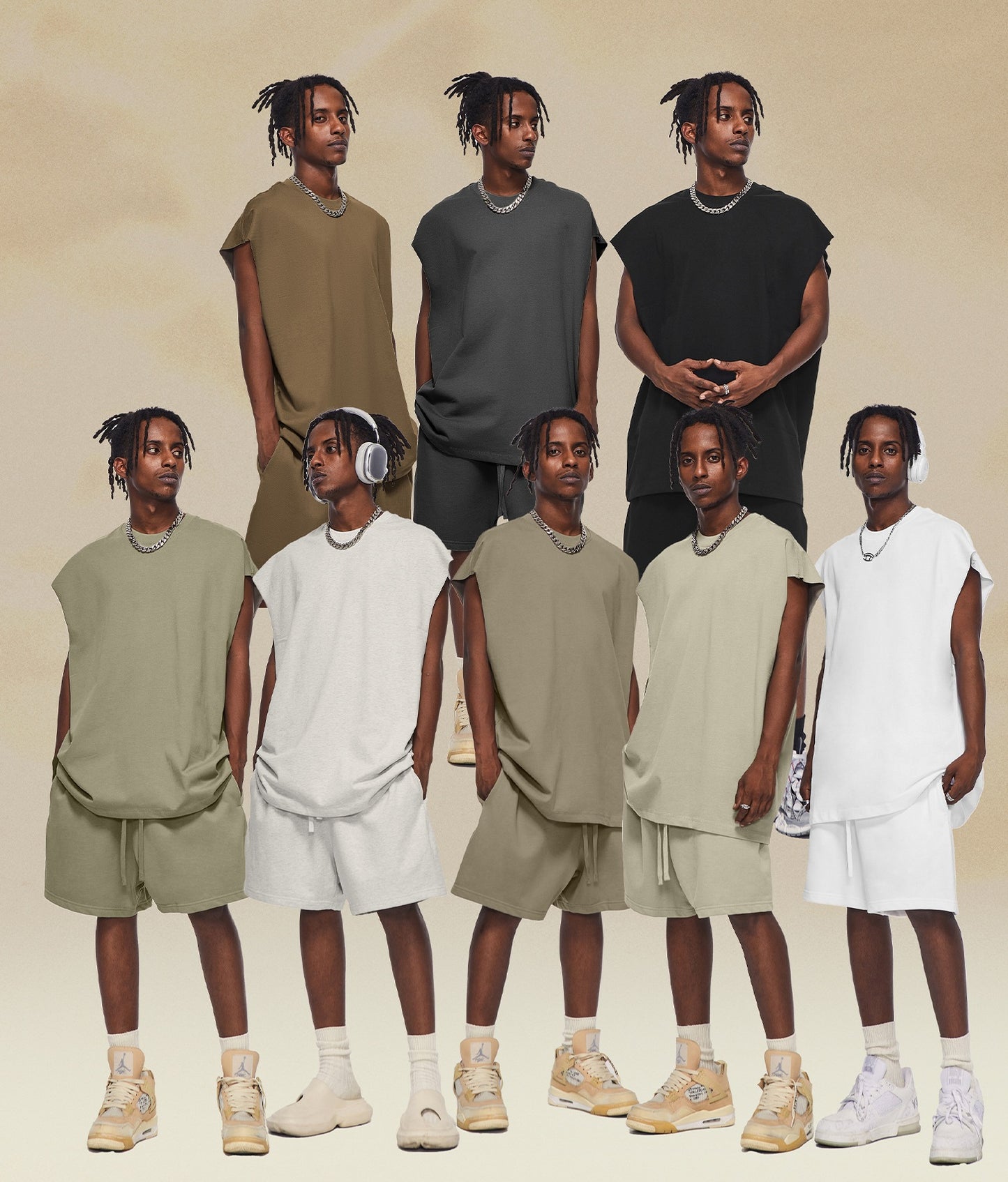 Front view of heavyweight unisex tank top by OLA FAN in all colors