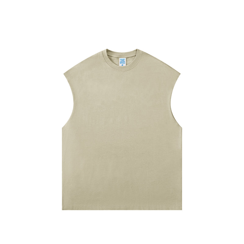 Front view of heavyweight unisex tank top by OLA FAN in beige