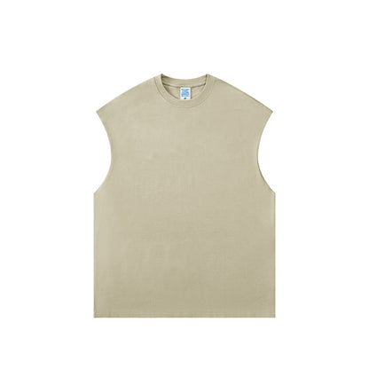 Front view of heavyweight unisex tank top by OLA FAN in beige