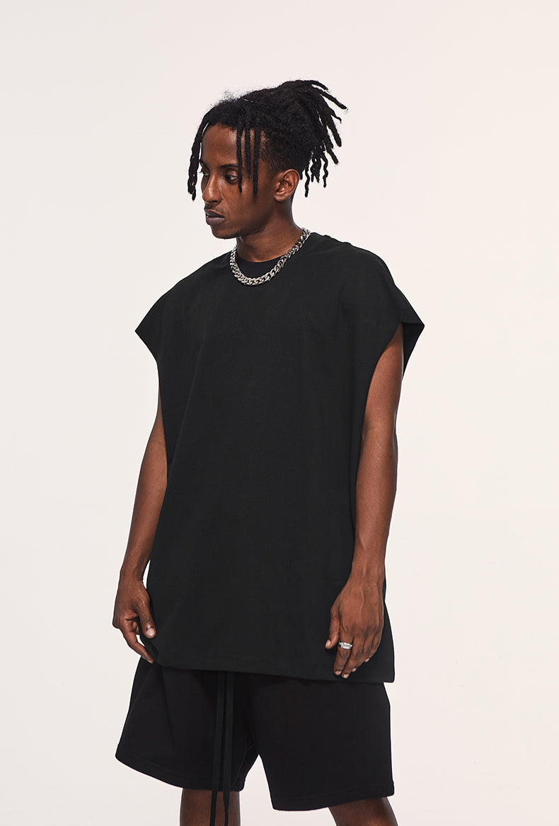 Front view of heavyweight unisex tank top by OLA FAN in black