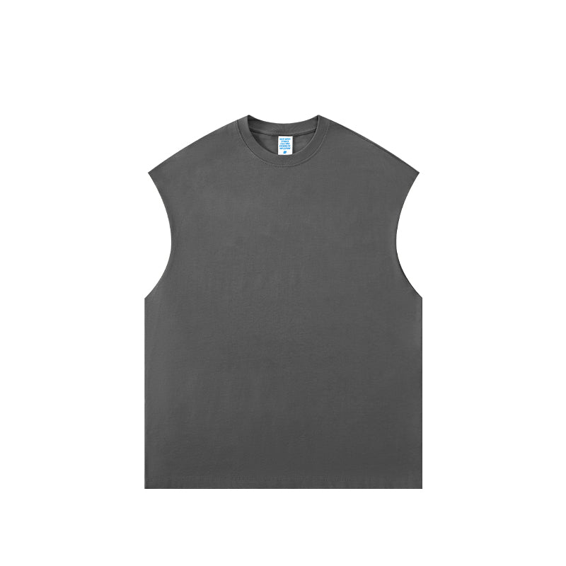 Front view of heavyweight unisex tank top by OLA FAN in dark gray