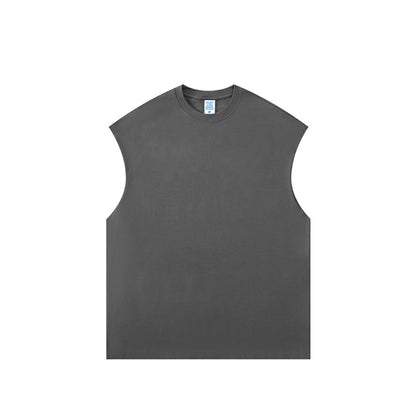 Front view of heavyweight unisex tank top by OLA FAN in dark gray