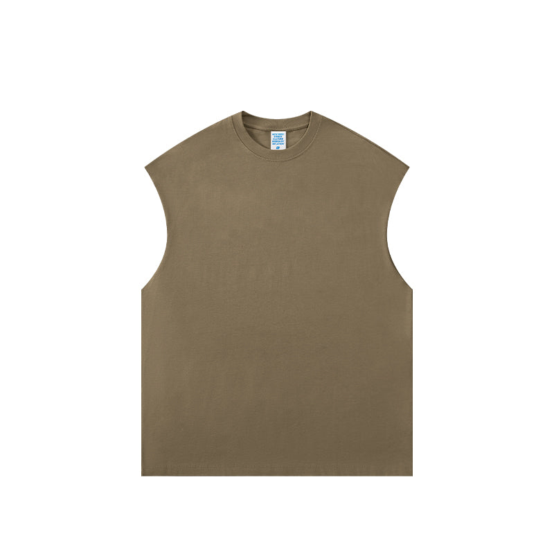 Front view of heavyweight unisex tank top by OLA FAN in grayish brown