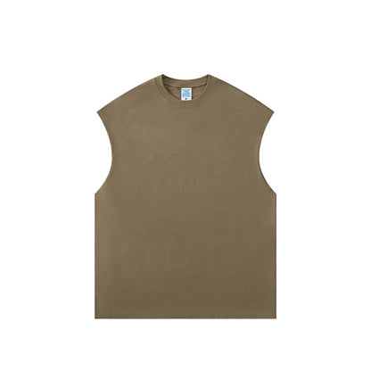 Front view of heavyweight unisex tank top by OLA FAN in grayish brown
