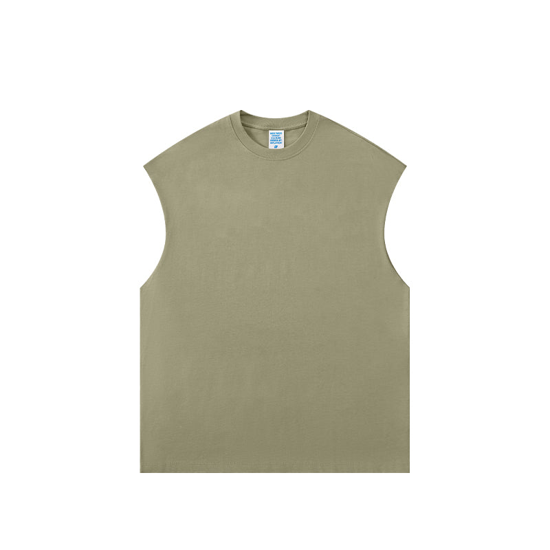 Front view of heavyweight unisex tank top by OLA FAN in grayish green