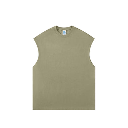Front view of heavyweight unisex tank top by OLA FAN in grayish green