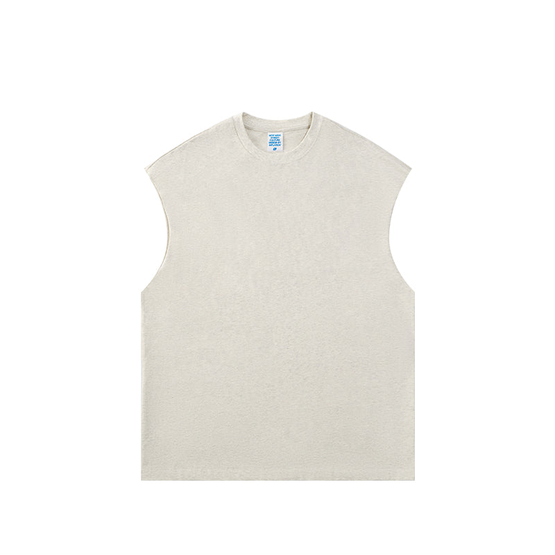 Front view of heavyweight unisex tank top by OLA FAN in oat gray