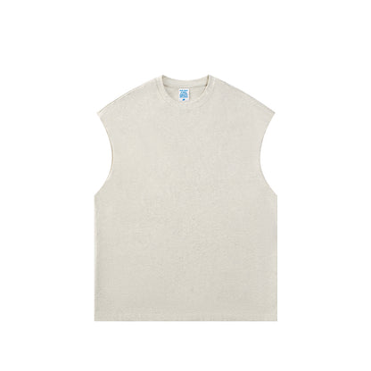 Front view of heavyweight unisex tank top by OLA FAN in oat gray